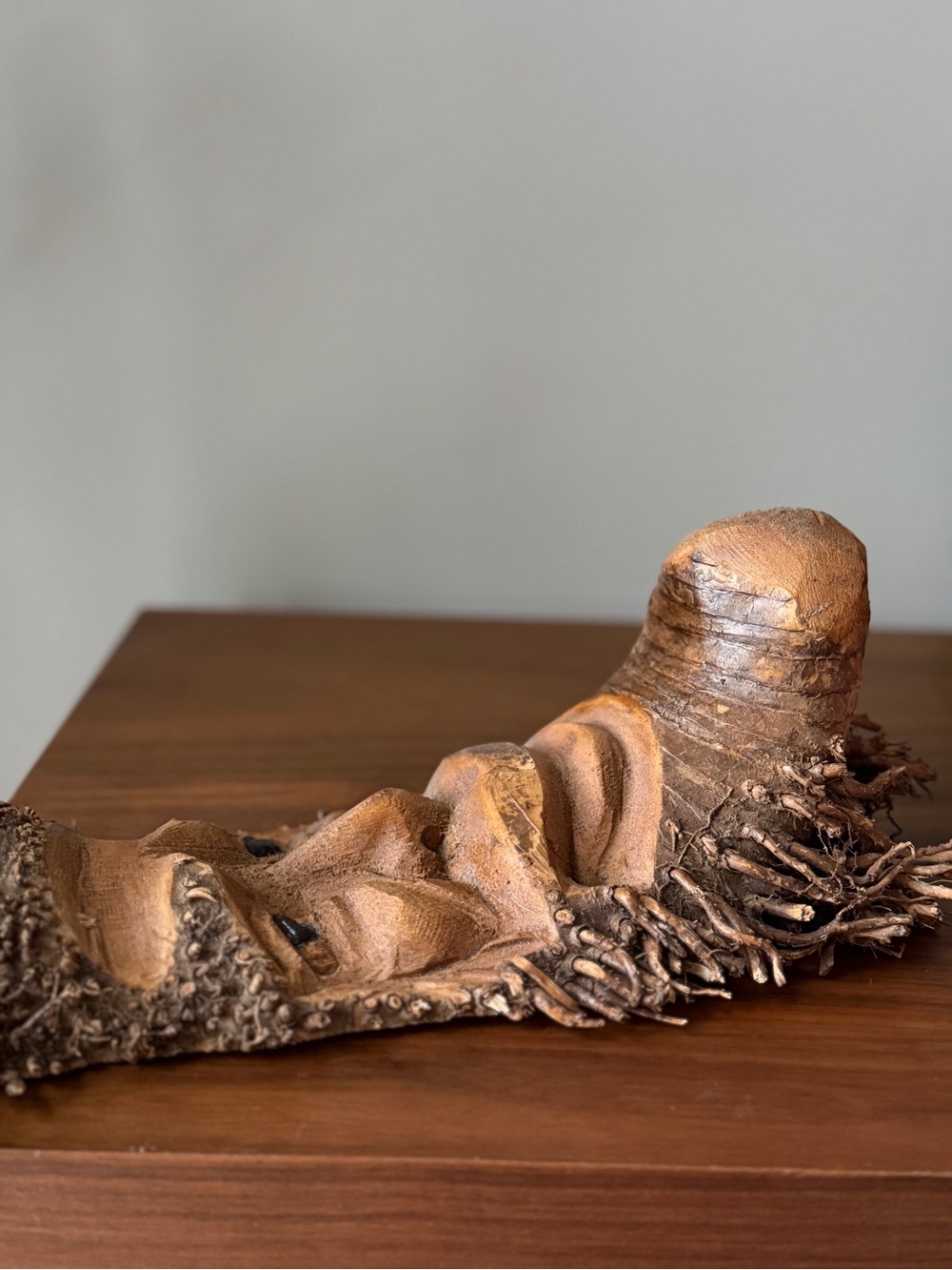 Hand-Carved Brown Wood Face Sculpture Rustic Home Art Tree Spirit Bearded Man - Picture 4 of 7